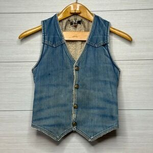 Vintage Key Imperial Denim Sherpa Lined Vest Western Cowboy Style Childs 7/8